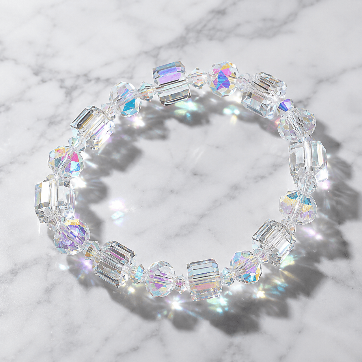 Iridescent AB Bead Stretch Bracelet, Unique Gift